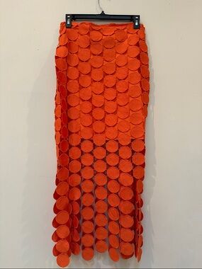 Bright Orange Circle-Appliqué Maxi Skirt